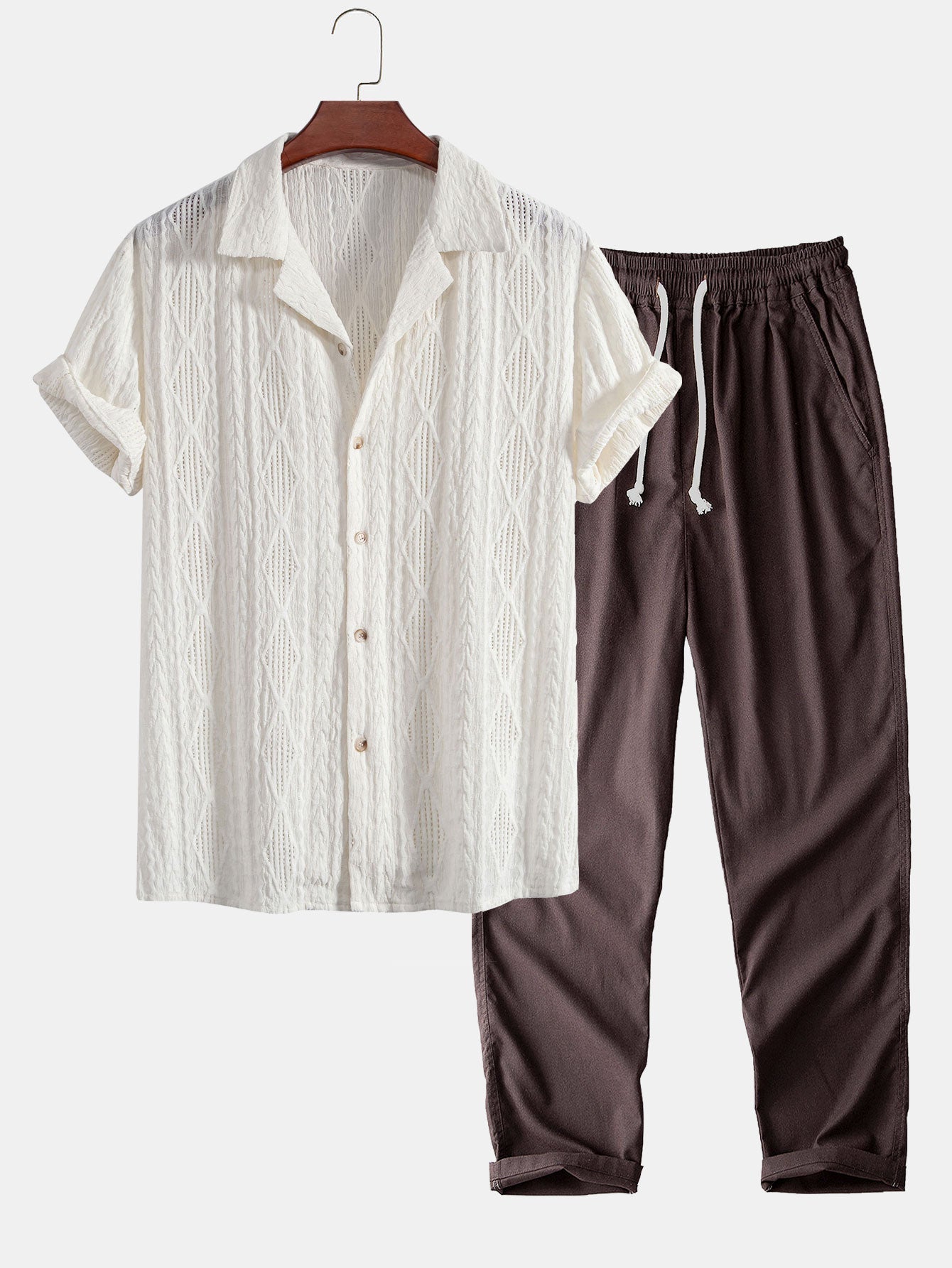Camicia Cubana Jacquard Geometrico & Pantaloni in Lino a Gamba Dritta