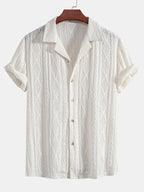Camicia Cubana Jacquard Geometrico & Pantaloni in Lino a Gamba Dritta