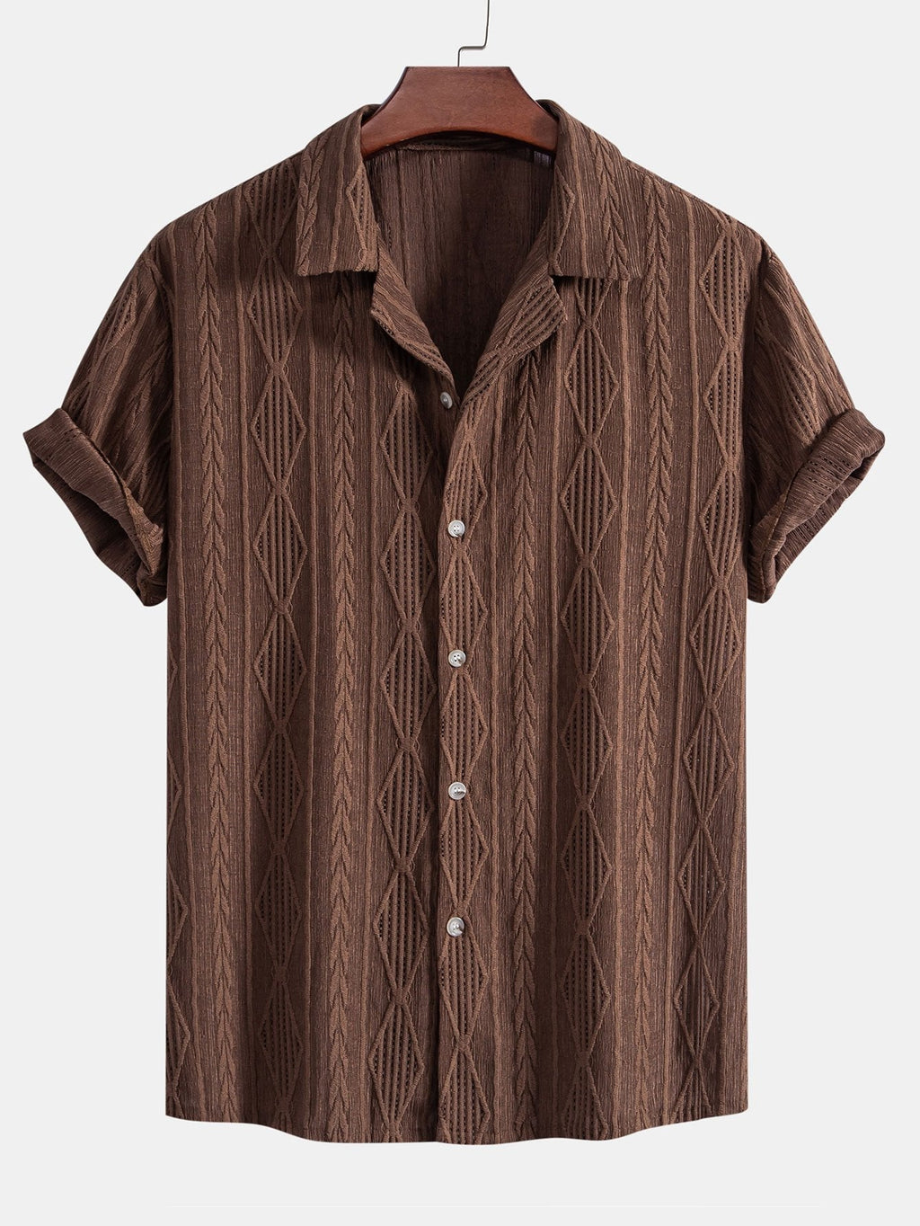 Camicia Cubana Jacquard Geometrico & Pantaloni in Lino a Gamba Dritta