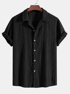 Camicia Cubana Jacquard Geometrico & Pantaloni in Lino a Gamba Dritta