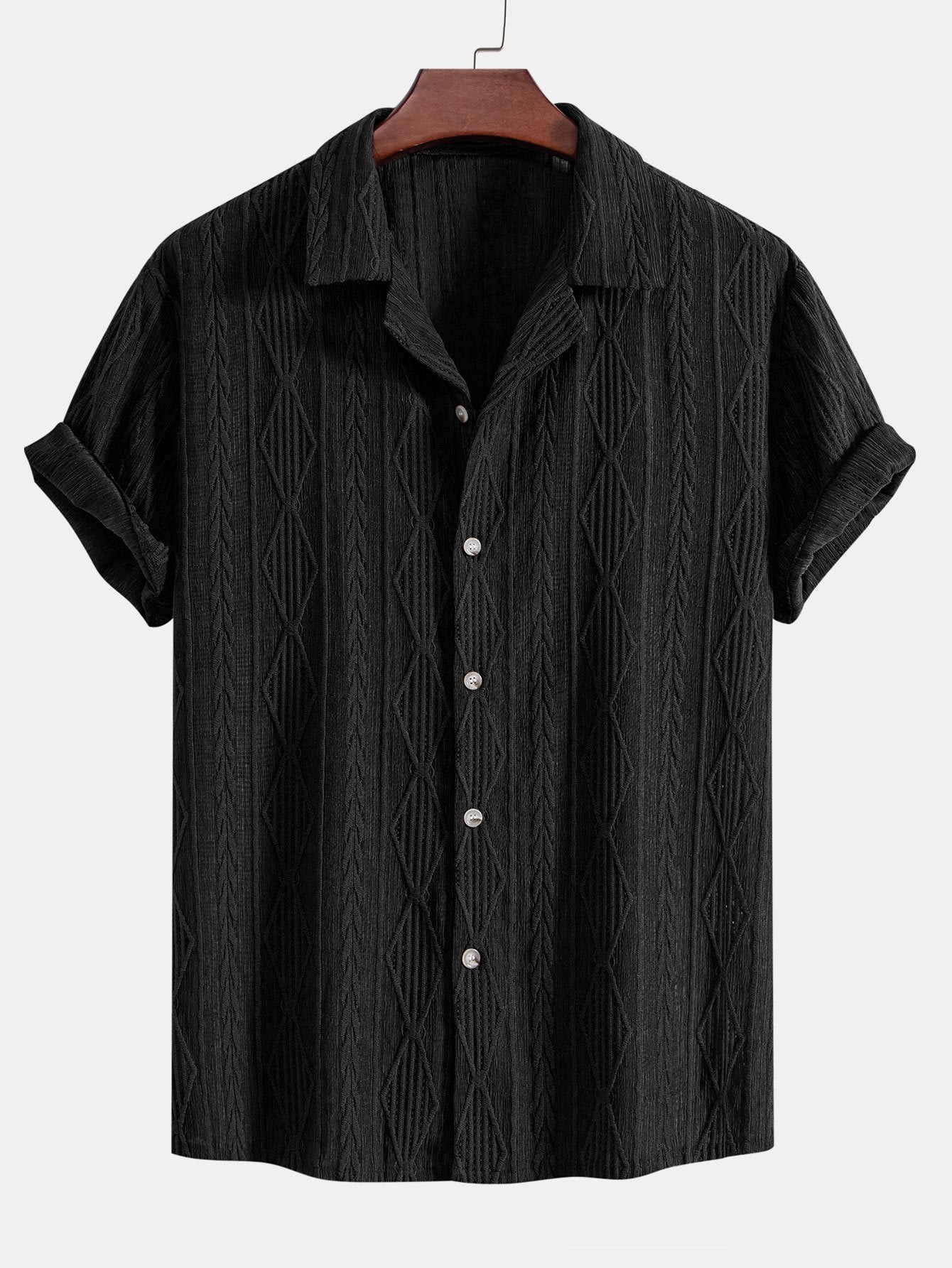 Camicia Cubana Jacquard Geometrico & Pantaloni in Lino a Gamba Dritta